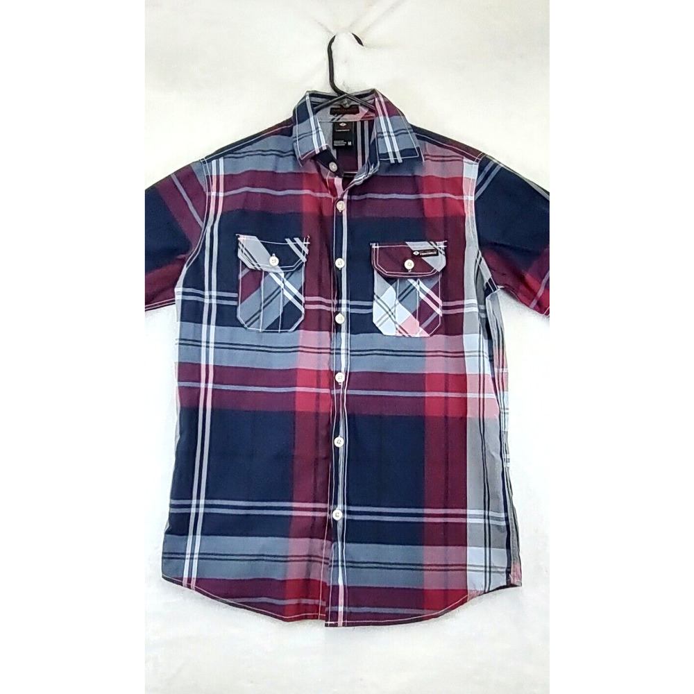Enyce Shirt Men's M Blue Plaid Short Sleeve Button Up Pocket Sean Combs